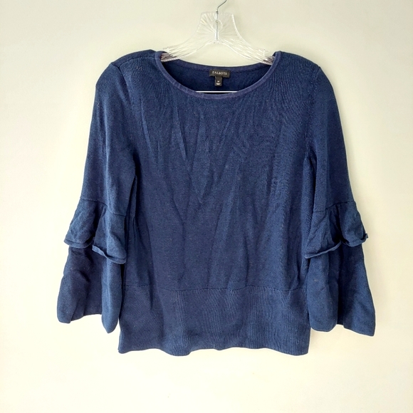 Talbots Sweaters - Talbots Sweater Medium navy blue crew neck statement tiered long sleeves